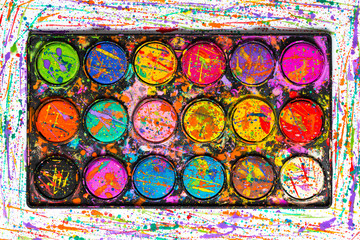 Colourful artistic background. Watercolor paint palette.