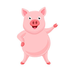 Obraz na płótnie Canvas Cute cartoon pig standing. Character design. Vector illustration isolated on white background.