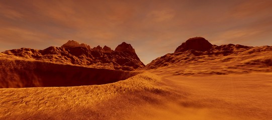 Extremely detailed and realistic high resolution 3D illustration of a big crater on mars like landscape © Sasa Kadrijevic