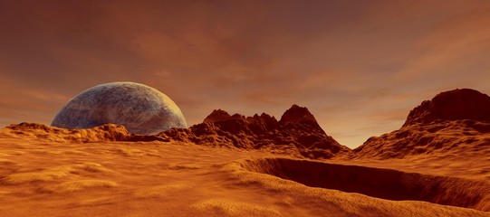 Extremely detailed and realistic high resolution 3D illustration of a Mars like Exoplanet