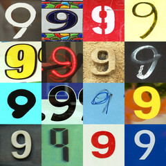 Collection numbers of 9 on different background