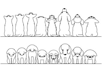 cute dogs and cats looking up and down border set