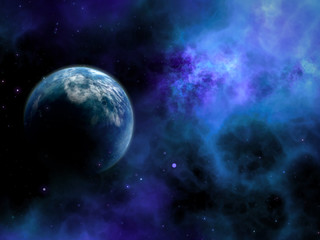 Obraz na płótnie Canvas 3D abstract space scene with fictional planet
