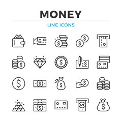 Money line icons set. Modern outline elements, graphic design concepts, simple symbols collection. Vector line icons