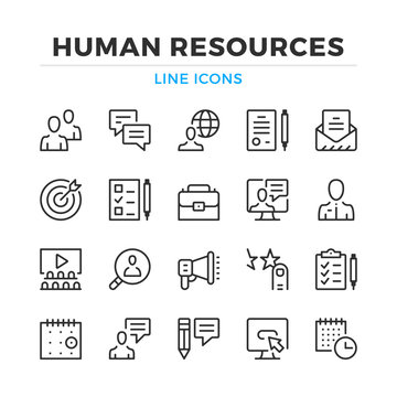 Human resources line icons set. Modern outline elements, graphic design concepts, simple symbols collection. Vector line icons