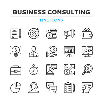 Business consulting line icons set. Modern outline elements, graphic design concepts, simple symbols collection. Vector line icons
