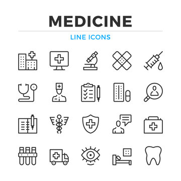 Medicine line icons set. Modern outline elements, graphic design concepts, simple symbols collection. Vector line icons