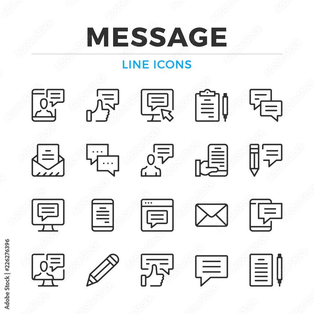 Fototapete Message line icons set. Modern outline elements, graphic design concepts, simple symbols collection. Vector line icons