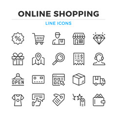 Online shopping line icons set. Modern outline elements, graphic design concepts, simple symbols collection. Vector line icons