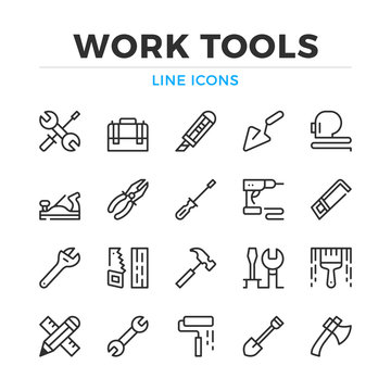 Work tools line icons set. Modern outline elements, graphic design concepts, simple symbols collection. Vector line icons