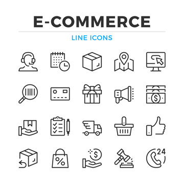E-commerce line icons set. Modern outline elements, graphic design concepts, simple symbols collection. Vector line icons