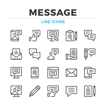 Message line icons set. Modern outline elements, graphic design concepts, simple symbols collection. Vector line icons