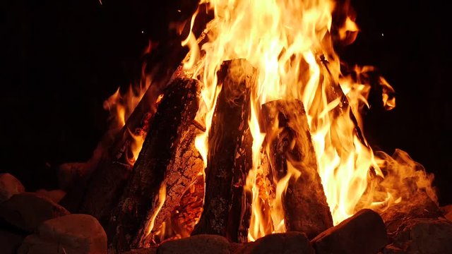 1080p slow motion shot of the burning campfire