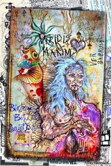 Foto op Plexiglas Fantasie sjamaan. Esoterische graffiti en manuscripten met alchemistische tekeningen