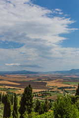 Tuscan fields and hills viewed from Pienza, Italy