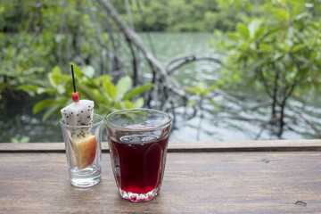 Welcome drink, Soft drink on wooden floor