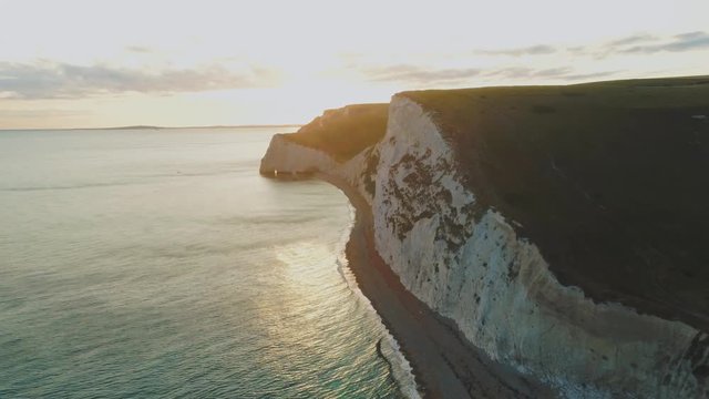 Flight along the white cliffs of England at sunset - wonderful landscape