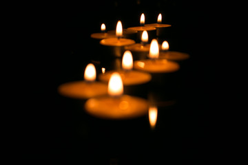 Candles in the dark with sof focus . Memorial, hope. 