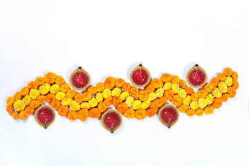 Marigold Flower rangoli Design for Diwali Festival , Indian Festival flower decoration