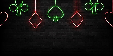 Vector realistic isolated neon sign of Card Suit seamless pattern for decoration and covering on the wall background. Concept of casino and gambling.