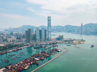 Hong Kong City at aerial view in the sky