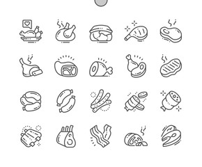 Meat Well-crafted Pixel Perfect Vector Thin Line Icons 30 2x Grid for Web Graphics and Apps. Simple Minimal Pictogram