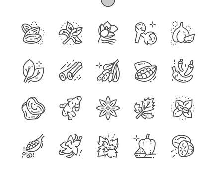 Herbs and spices Well-crafted Pixel Perfect Vector Thin Line Icons 30 2x Grid for Web Graphics and Apps. Simple Minimal Pictogram