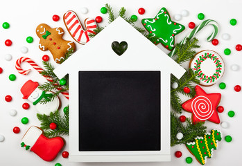 Set of Christmas gingerbread on white background.