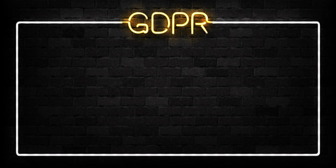 Vector realistic isolated neon sign of GDPR frame logo for decoration and covering on the wall background.