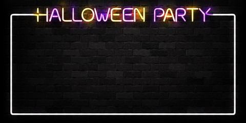 Vector realistic isolated neon sign of Halloween Party frame logo for decoration and covering on the wall background. Concept of Happy Halloween.