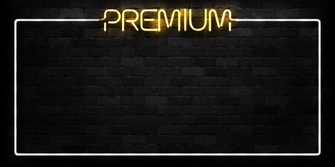 Vector realistic isolated neon sign of Premium frame logo for decoration and covering on the wall background. Concept of luxury and VIP.