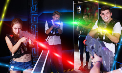 Fototapeta na wymiar Young people playing laser tag