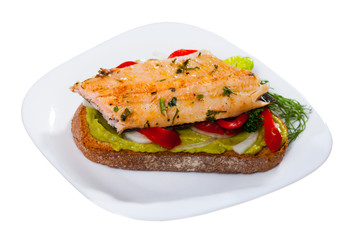 Appetizing sandwich with roasted trout