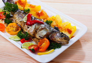 Baked trout with vegetables