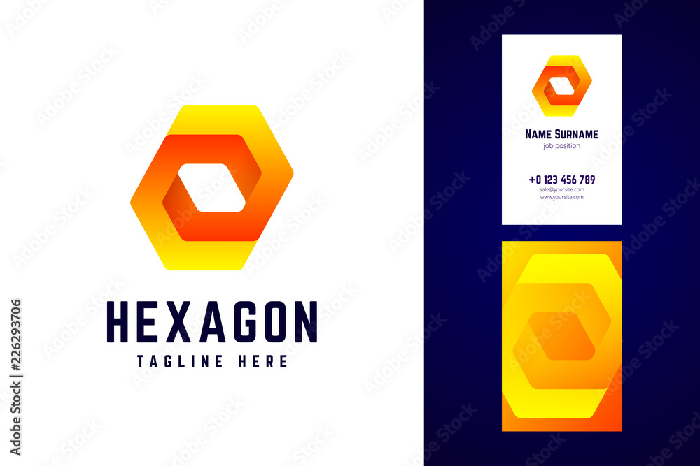 Wall mural impossible hexagon logo and business card template.