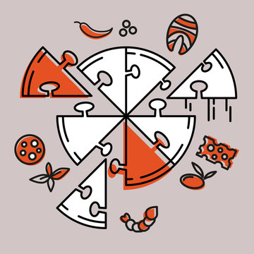 Pizza puzzle. Collect pizza yourself. Icon. Concept