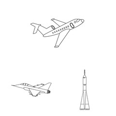 Isolated object of plane and transport logo. Set of plane and sky stock symbol for web.