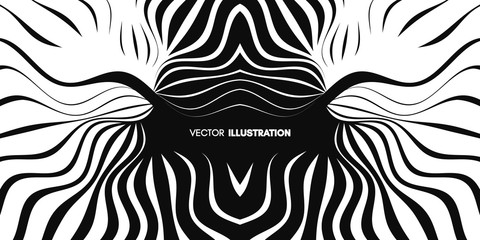 Black and white design. Pattern with optical illusion. Abstract striped background. Vector illustration.