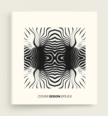Black and white design. Pattern with optical illusion. Abstract striped background. Vector illustration.