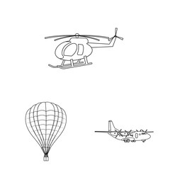 Isolated object of plane and transport symbol. Set of plane and sky stock vector illustration.
