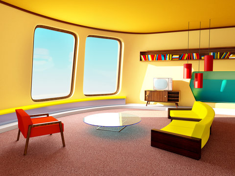 interior retrofuturism living room