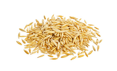 Pile of oat grains isolated on white background