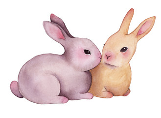 Watercolor bunny clipart illustration love valentine's day