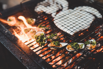 Street food at night in Vietnam | Ember stove in the winter night |