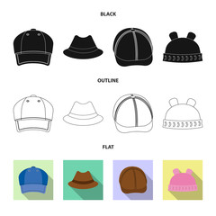 Isolated object of headgear and cap icon. Set of headgear and accessory stock vector illustration.