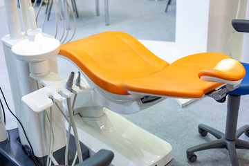 Modern Dental Clinic, Dentist chair and other accessories used by dentists. Dental concept