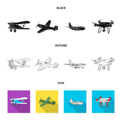 Vector illustration of plane and transport sign. Collection of plane and sky stock symbol for web.
