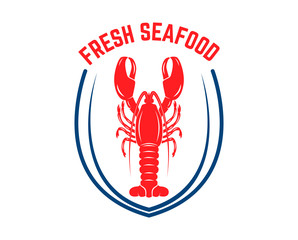 Fresh seafood. Emblem template with lobster. Design element for logo, label, emblem, sign, poster.