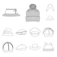 Isolated object of headgear and cap symbol. Collection of headgear and accessory vector icon for stock.
