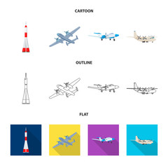 Vector design of plane and transport sign. Set of plane and sky stock symbol for web.